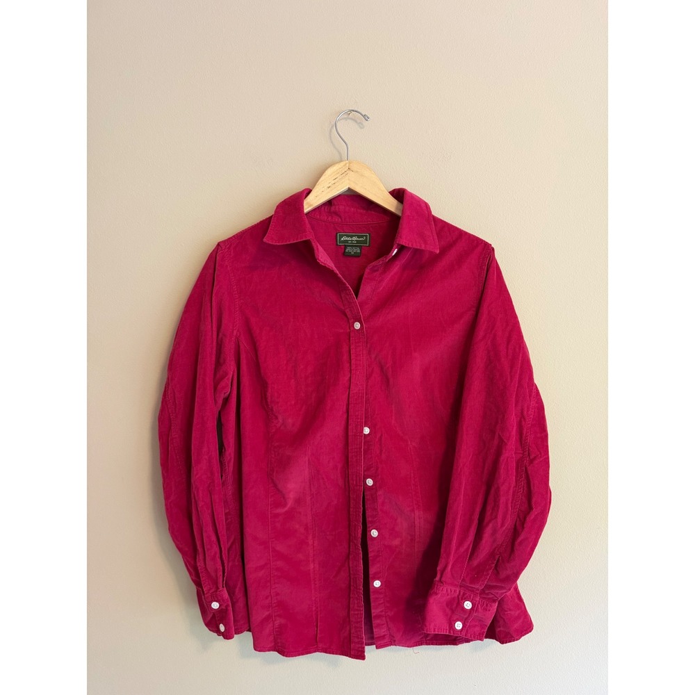 Vintage‎ Eddie Bauer Magenta Pink Corduroy Button Down Shirt 100% Cotton